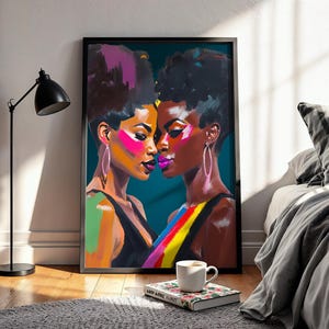 Afrocentric Digital Wall Art | Black Lesbian Art | Colorful Abstract Afro Art |Modern African American Decor, Empowering Woman Art