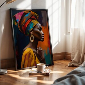 Afrozentrische Frau Portrait: Handbemalte Kopftuch Kunst (Digitaler Download)