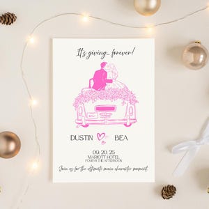 Invitación de boda minimalista Canva / Diseño de pareja rosa en coche, plantilla editable + Encuentra al invitado Bingo / Descarga digital imprimible Evite