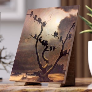 Eerie surreal tree art print, haunted souls in moonlit landscape, ghosts in branches painting, gothic magic realism, Sedlacek fantasy