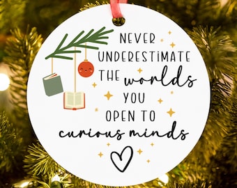 Adorno navideño personalizado para bibliotecarios: Regalo de Navidad para bibliotecarios escolares y profesores de lectura.