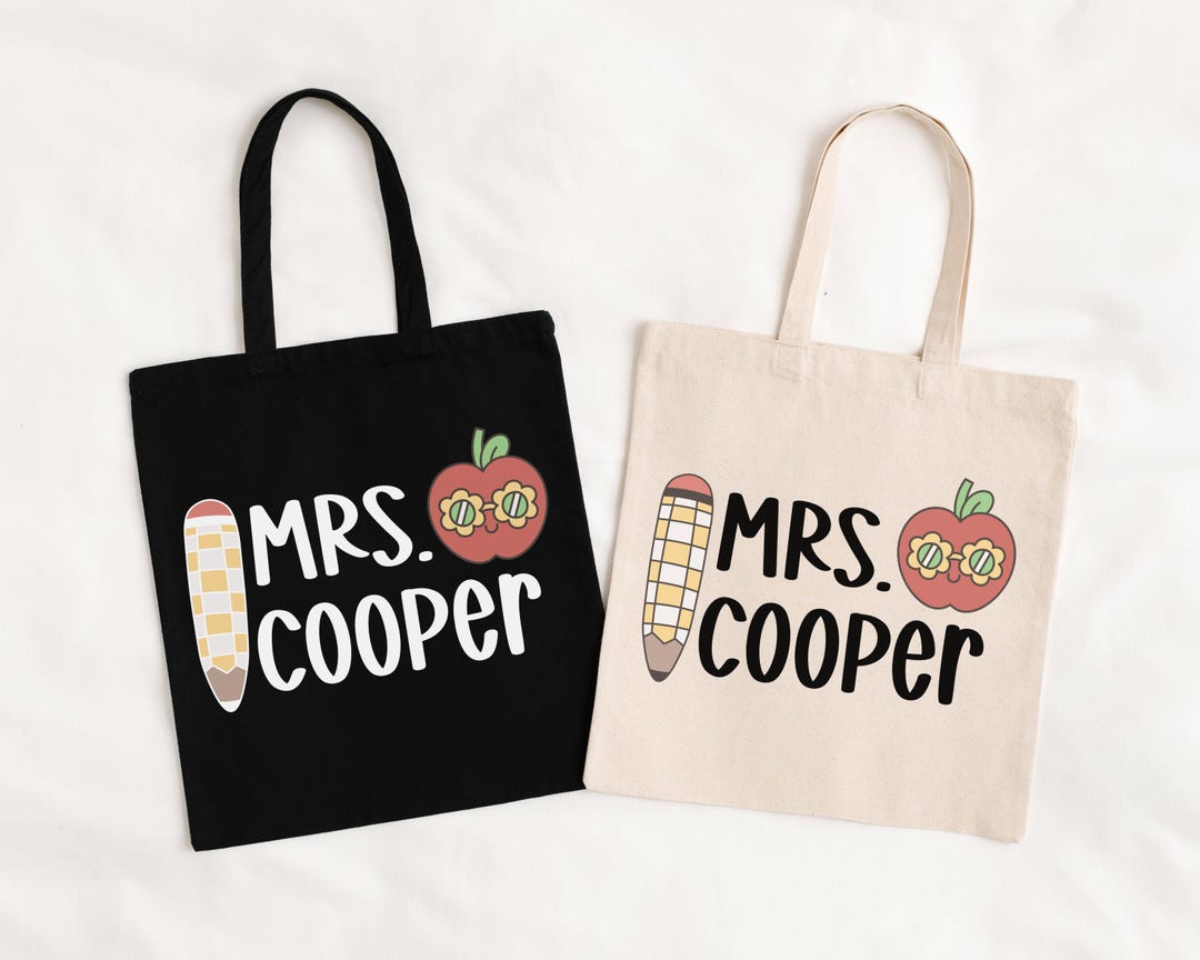 Personalized Teacher Tote Bag: Retro Apple Pencil Design - Etsy
