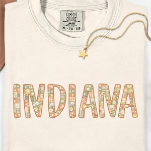 Indiana Floral Patchwork SVG: Boho State PNG, Patchwork Shirt Design, IN Cut File
