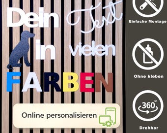 Personalisierbarer 3D-Schriftzug für Akustikpaneele | rotierbarer Clip 360 grad | Akustikpanel Zubehör ohne Bohren