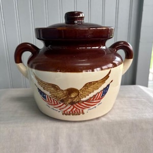 Vintage McCoy Spirit of '76 Stoneware Bean Pot with Lid