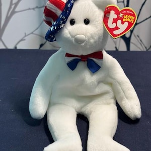 Ty Beanie Baby Benjamin the Bear, with American flag, hat and bowtie