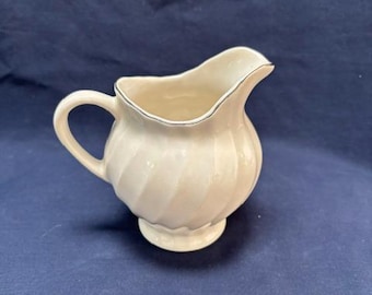 Vintage Ivory Swirl Pattern Creamer with Silver Trim