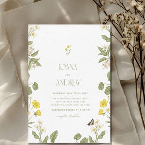 Faire-part de mariage numérique floral vert sauge, modèle de toile modifiable, invitation de verdure botanique extérieur jardin, carte d'invitation bohème élégante