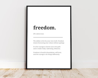 Impresión de la definición de la palabra libertad / Arte mural inspirador / Motivación para la mediana edad / Arte mural empoderador / Decoración inspiradora para el hogar - A4/A3/A2/A1