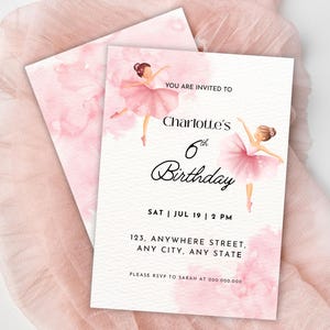 Invitación de cumpleaños de bailarina editable, invitación de cumpleaños de bailarina, invitación de cumpleaños de niña personalizable, invitación de cumpleaños de bailarina rosa