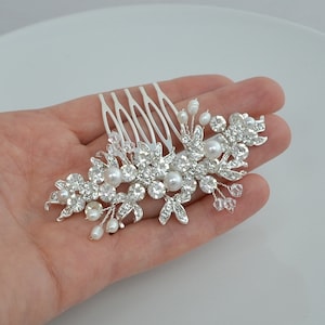 Bridal Hair Comb Swarovski Pearls Crystals Rhinestones Vines Leaves Earrings Wedding Jewelry Silver White Ivory - Ships in 1-3 Business Days