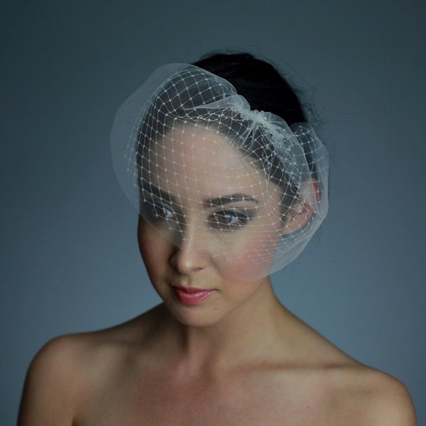 Double Layer Tulle and French / Russian Net Mini Birdcage Veil in Ivory or White - READY TO SHIP in 3-5 Business Days