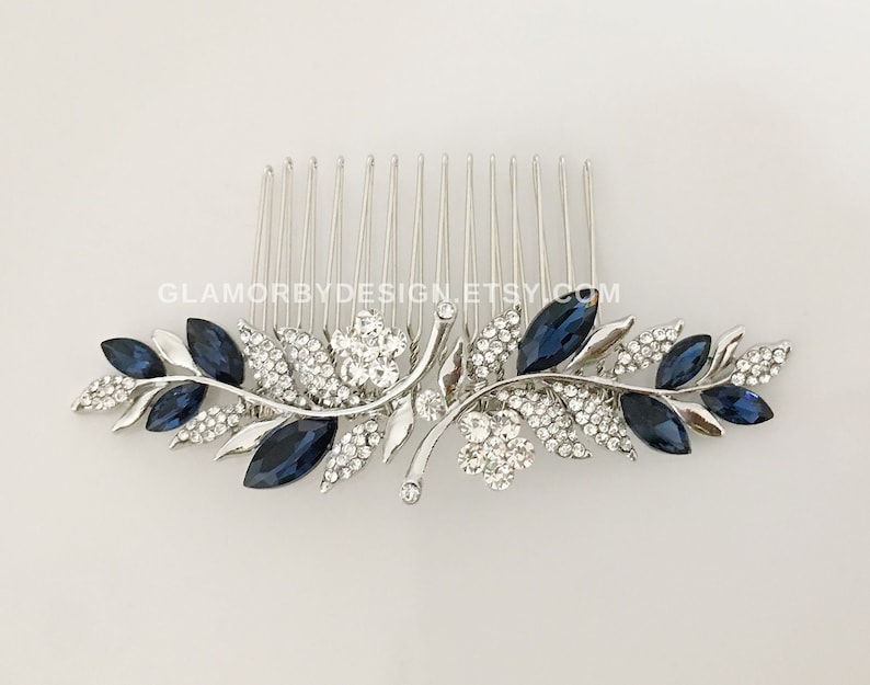 Bridal Sapphire Blue Crystal Hair Comb Green Red Purple Aquamarine gray black Rose Gold Silver Gold Wedding Jewelry Ship 1-3 Business Days image 4
