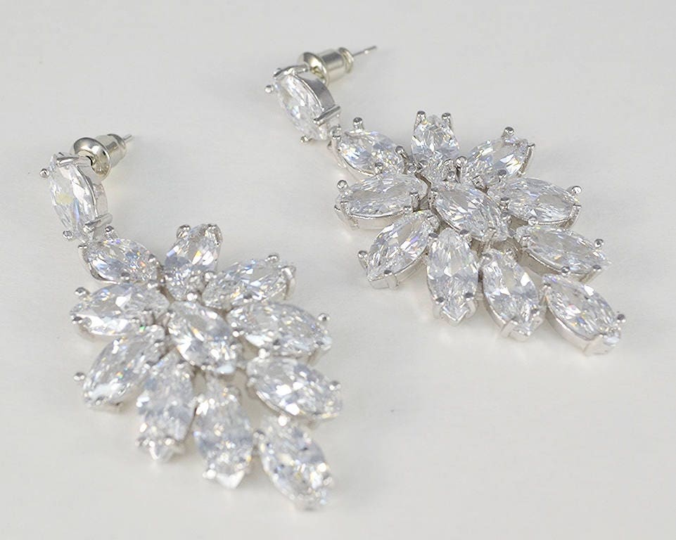 Bridal Cubic Zirconia Crystal Earrings Stud Ear Wires Wedding | Etsy