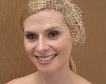 Small Bridal French / Russian Birdcage Veil With Swarovski Rhinestone Edge in Ivory or White - READY TO SHIP in 1-3 Business Days