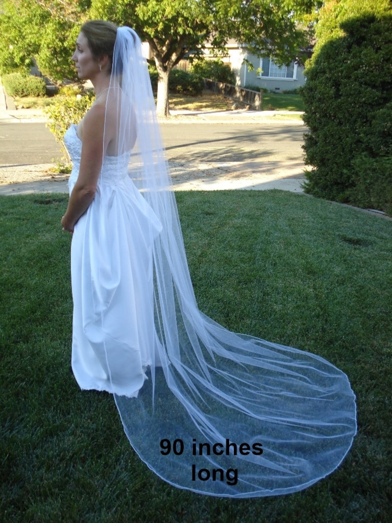 One Tier Fingertip Length Veil With Pencil Edge Light Ivory Off White White READY TO SHIP in 3-5 Business Days