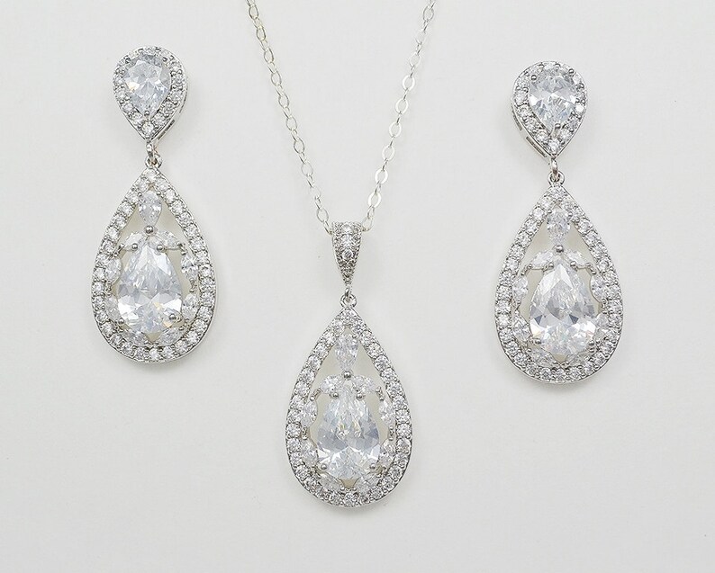 Drop Stud Earrings Rose Gold Filled Chain Shelby- Ships in 1-3 Days 925 Sterling Silver Chain Cubic Zirconia Crystals Bridal Jewelry Set