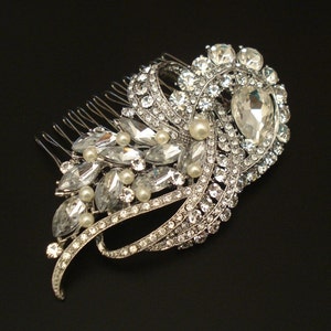 Vintage Style Bridal Rhinestone Hair Comb with Ivory or White Swarovski Pearls or Without Pearls - Ships in 1-3 Business Days