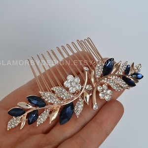 Bridal Sapphire Blue Crystal Hair Comb Green Red Purple Aquamarine gray black Rose Gold Silver Gold Wedding Jewelry Ship 1-3 Business Days image 2