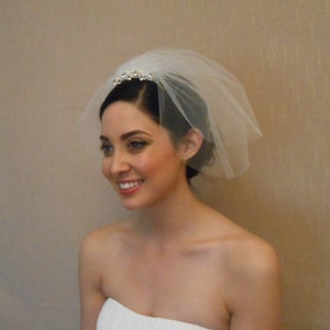 Two tier tulle birdcage veil with rhinestone piece embellished with Swarovski pearls on comb Ready to ship in 3-5 Business Days image 1