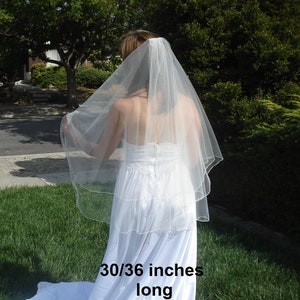 Two Tier Wedding Veils With Pencil Edge Many Lengths Circular Cut in Light Ivory Off-White White READY TO SHIP in 2-5 Business Days image 1