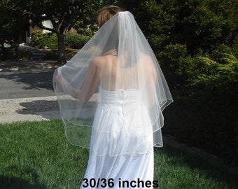 Two Tier Wedding Veils With Pencil Edge Many Lengths Circular Cut in Light Ivory Off-White White - READY TO SHIP in 2-5 Business Days