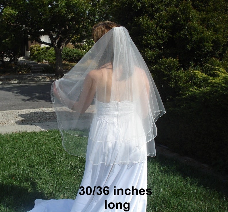 Two Tier Wedding Veils With Pencil Edge Many Lengths Circular Cut in Light Ivory Off-White White READY TO SHIP in 2-5 Business Days image 1