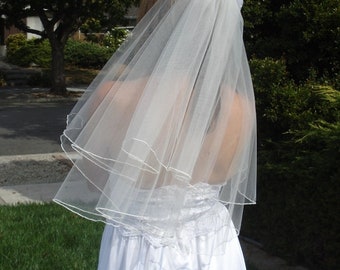 Two Tier Wedding Veils With Pencil Edge Many Lengths Circular Cut in Light Ivory Off-White White - READY TO SHIP in 2-5 Business Days