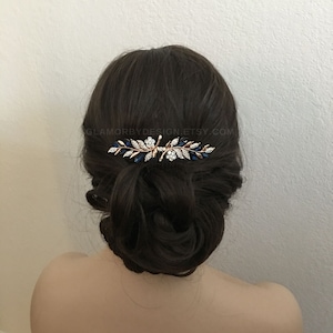 Bridal Sapphire Blue Crystal Hair Comb Green Red Purple Aquamarine gray black Rose Gold Silver Gold Wedding Jewelry Ship 1-3 Business Days image 5