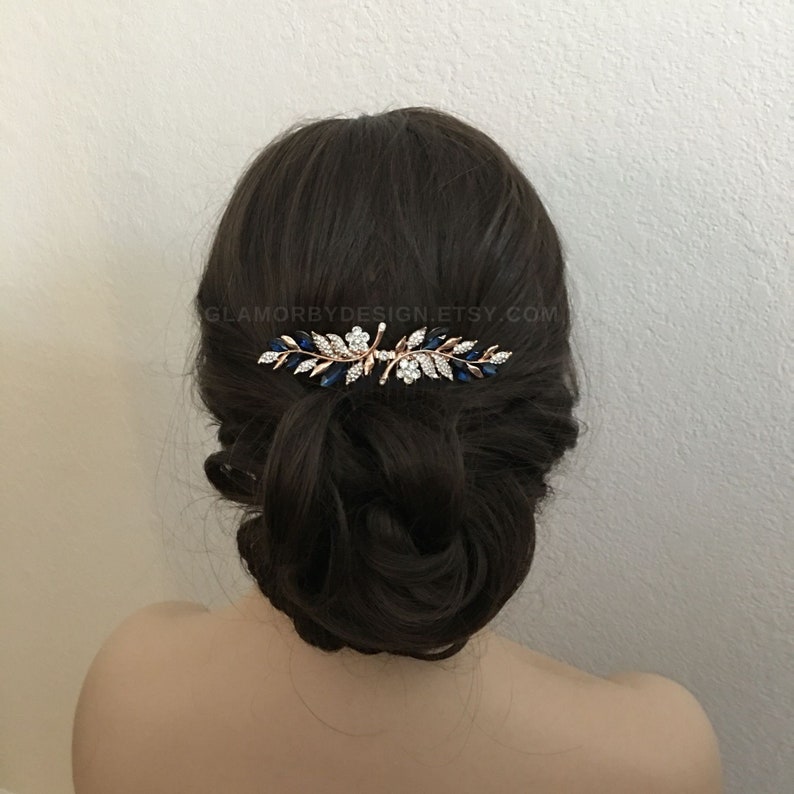 Bridal Sapphire Blue Crystal Hair Comb Green Red Purple Aquamarine gray black Rose Gold Silver Gold Wedding Jewelry Ship 1-3 Business Days image 5