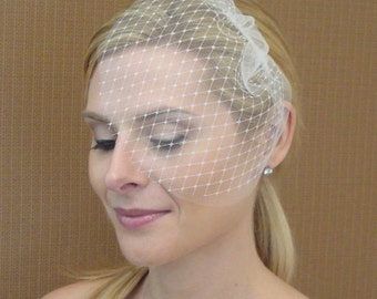 Double Layer Tulle and French Net Teardrop Veil in Light Ivory White Black - READY TO SHIP in 1-3 Business Days