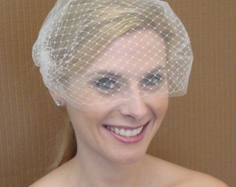 Double Layer Bandeau Style Bridal Birdcage Veil in Ivory or White - READY TO SHIP in 1-3 Business Days