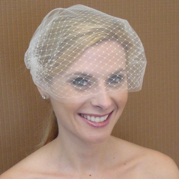 Double Layer Bandeau Style Bridal Birdcage Veil in Ivory or White - READY TO SHIP in 1-3 Business Days