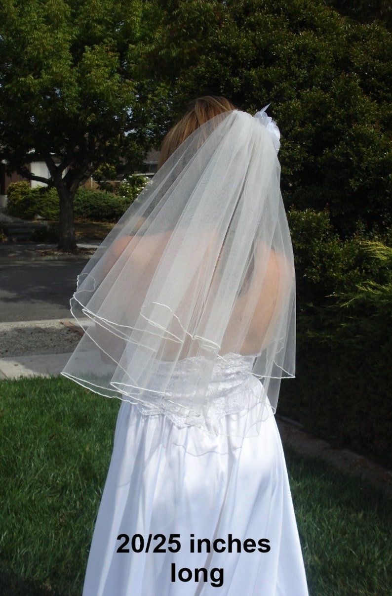 Two Tier Wedding Veils With Pencil Edge Many Lengths Circular Cut in Light Ivory Off-White White READY TO SHIP in 2-5 Business Days image 3