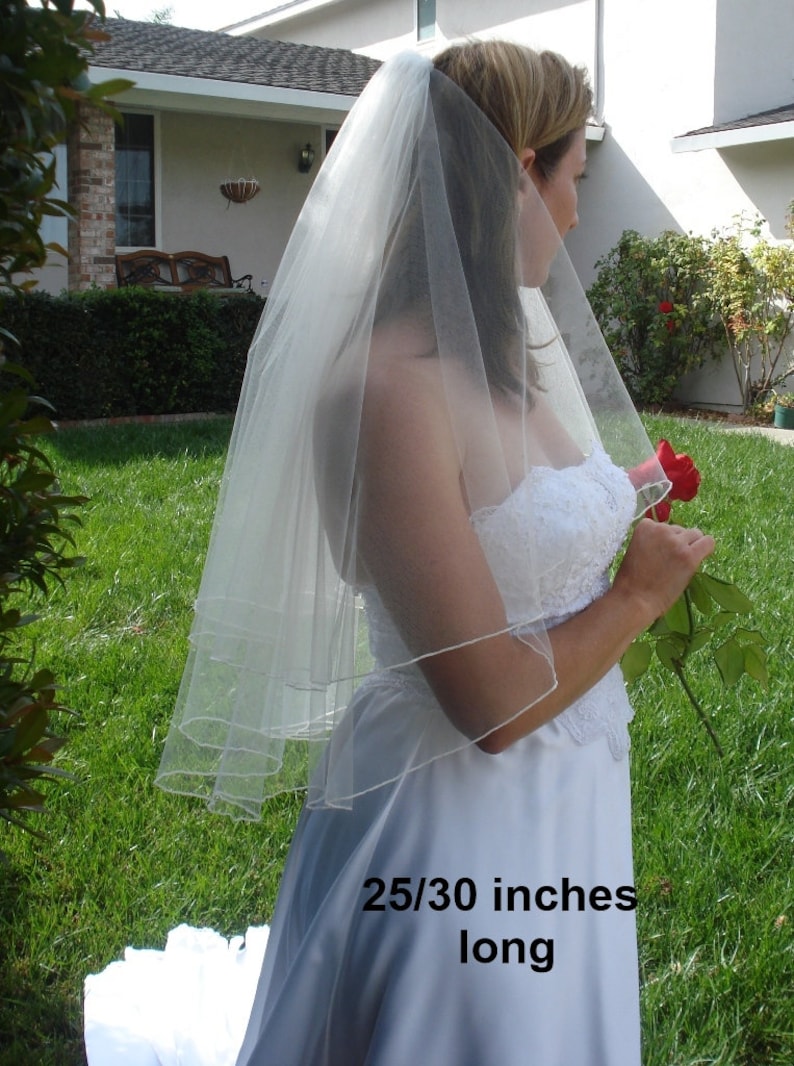 Two Tier Wedding Veils With Pencil Edge Many Lengths Circular Cut in Light Ivory Off-White White READY TO SHIP in 2-5 Business Days image 2