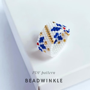 Folk Motif Beaded Ring Pattern PDF – Modern Peyote Design in Traditional Colors – PDF for Delica Beads