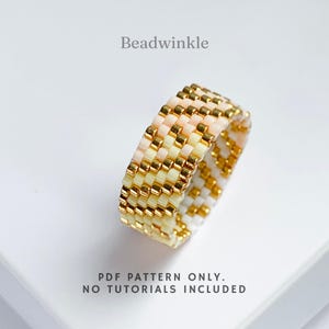 Peyote Beaded Ring Pattern PDF: Soft Cream-Blush with Gold Accents