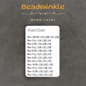 This image showcases Word Chart – a row-by-row textual guide using bead color codes and counts to support easy and accurate beading, especially helpful for following complex patterns.