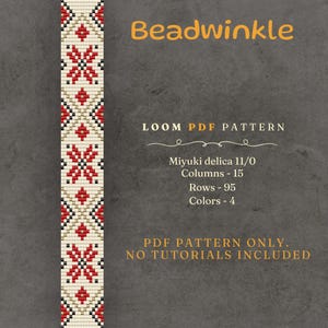 Slavic Folk Loom Pattern PDF: Red and Black Geometric Floral Chart