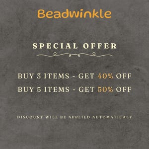 Buy 3 items - get 40% off.  Buy 5 items - get 50% off. Discount applies automatically.