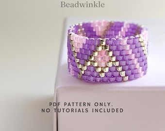 Peyote Beaded Ring Pattern – Geometric Zigzag, Gold Accents (PDF)