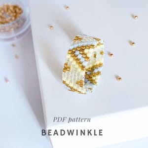 Gold and Satin Peyote Pattern PDF – Mini Beaded Pattern - Geometric Beaded Ring – Delica Bead Ring Design for Handmade Jewelry