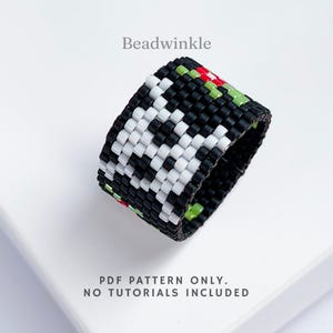 Floral Skull Peyote Ring Pattern – Gothic Halloween Beaded Design (PDF)