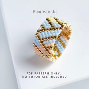 Pastel Ombre Peyote Stitch Ring Pattern – Beaded Zigzag with Gold Accents (PDF Pattern)