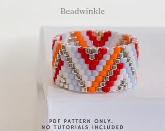 Red Orange Zigzag Peyote Pattern PDF: Wide Geometric Ring Chart