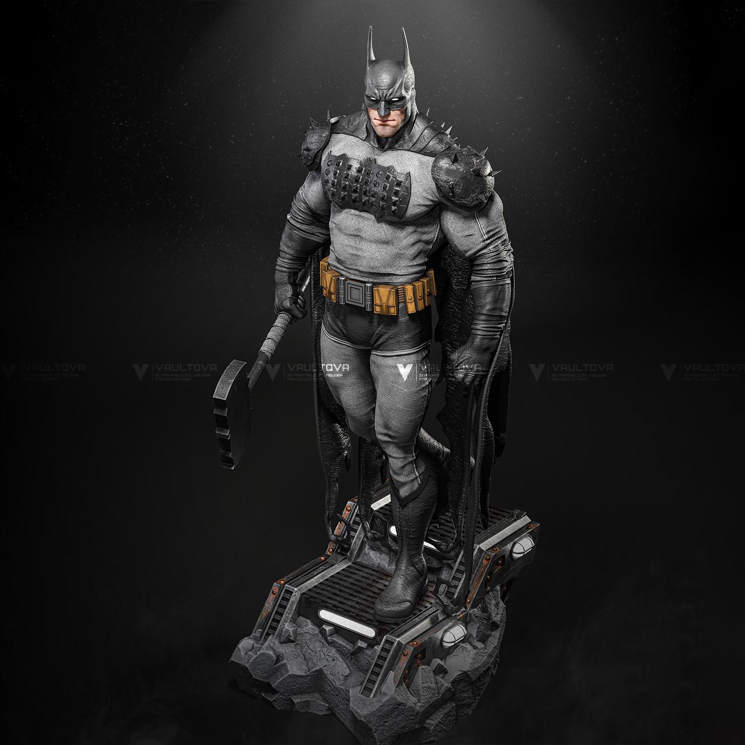Dark Hero STL 3D Model with Hammer | Tactical Armor Knight Stl | FDM Resin Print Statue | Futuristic Base STL | Vaultova Stl Download