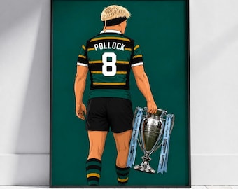 Rugby Champions Pollock Poster Print – Trophy Celebration Wall Art – Rugby Fan Gift – Sports Bedroom Decor – Unframed Print