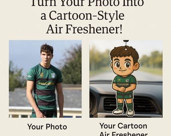 Custom Rugby Cartoon Air Freshener – Turn Your Photo Into a Rugby Character!