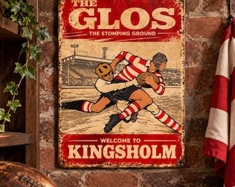Glos Rugby Wall Art Print, Kingsholm Rugby Poster, Gloucester Rugby Gift, Vintage Rugby Decor, Rugby Fan Gift, Sports Wall Art