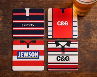 Glaws Rugby Coasters – Set of 4 | Glossy Wooden Beer Mats |